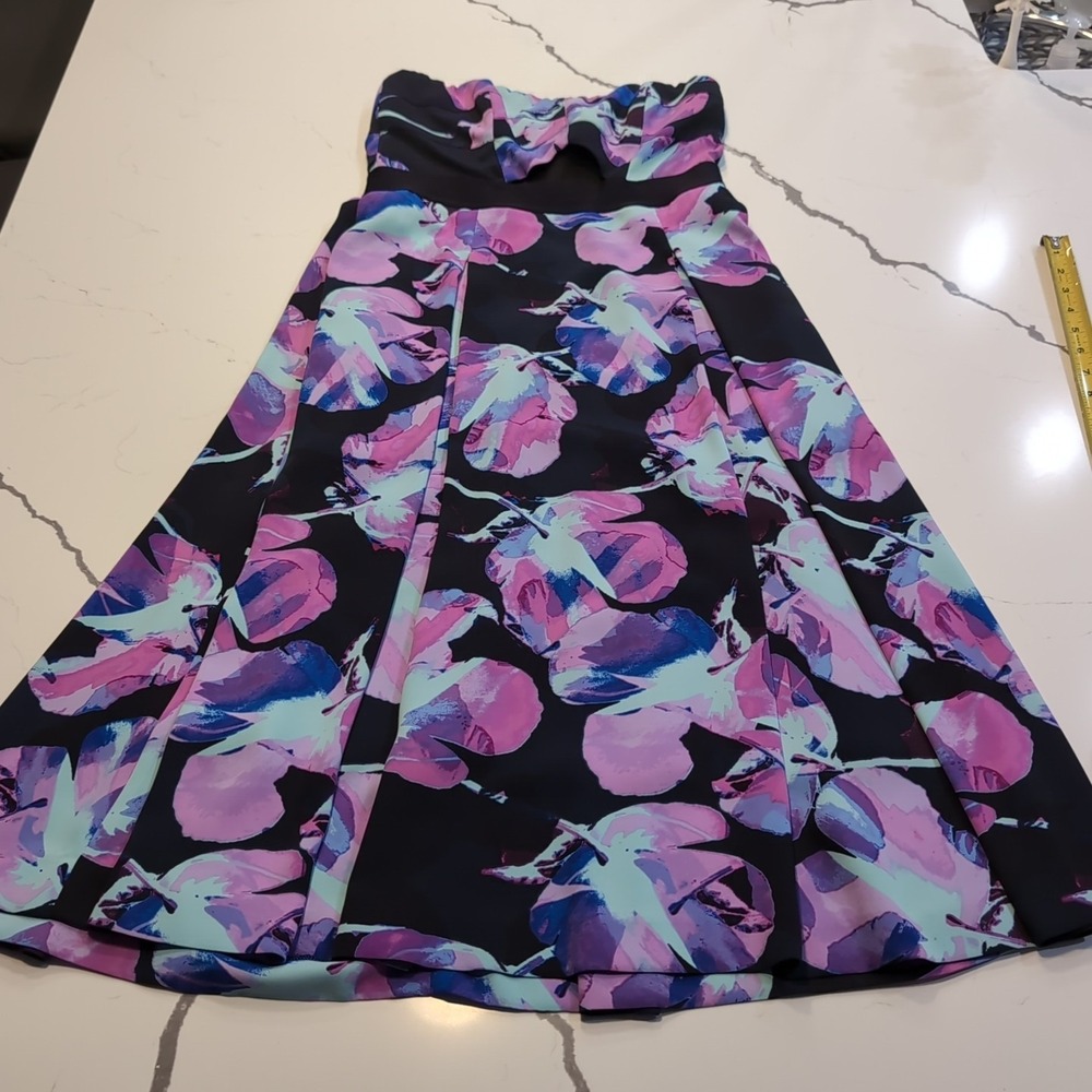 Rachel Rachel Roy CUT-OUT Purple Black Strapless Floral Print A-Line Dress 6